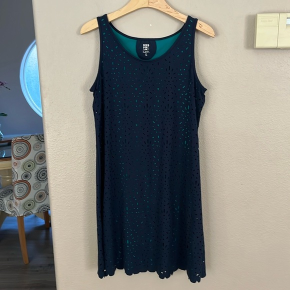 TITLE NINE Illusion Tank Dress Nimblene Laser Cut Blue Trail Hiking Athletic - Picture 1 of 4